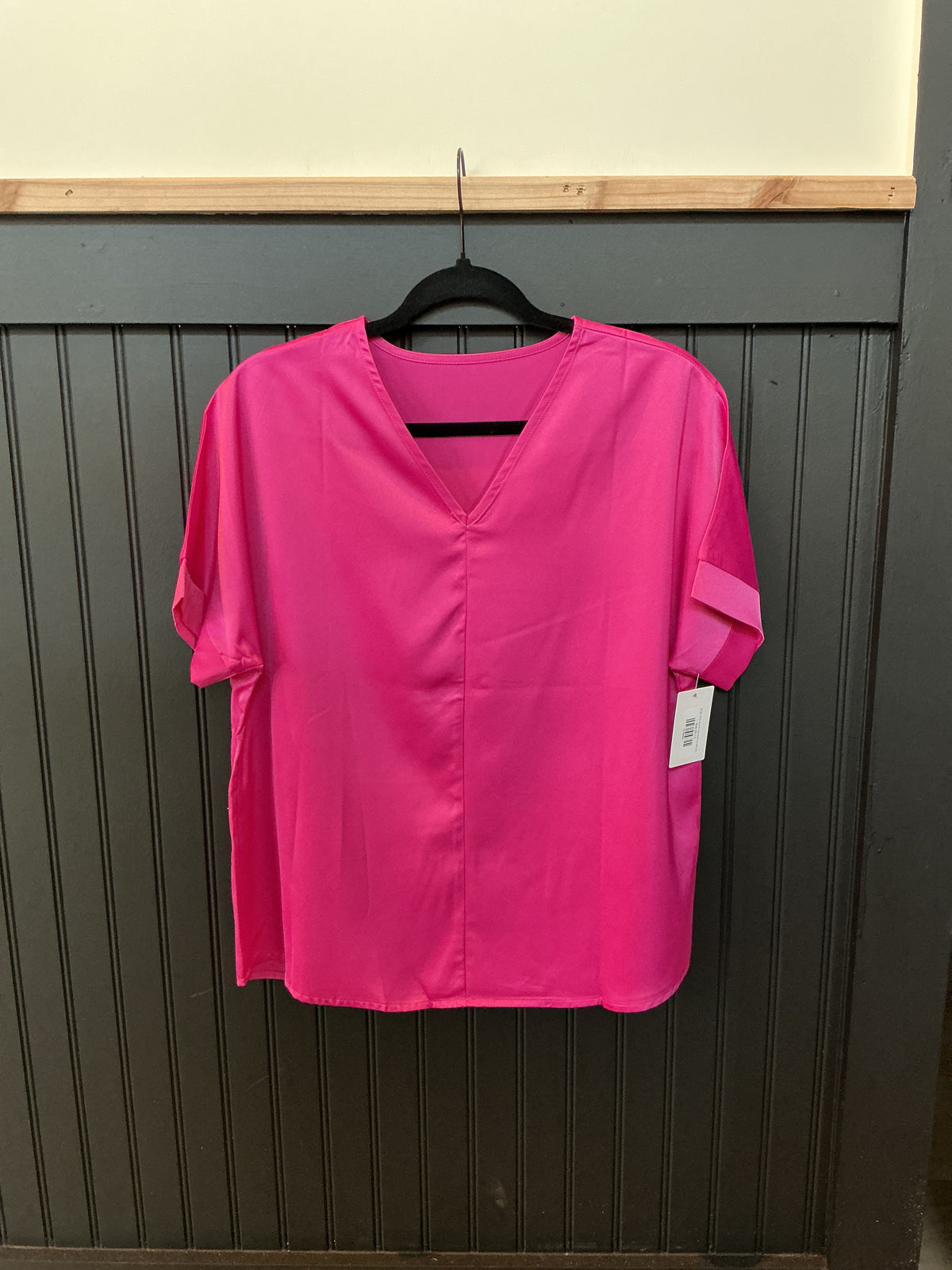 Bright Pink Silky V Neck Dolman Blouse
