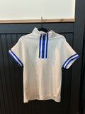 Cream Blue Striped Zipper Collared Top