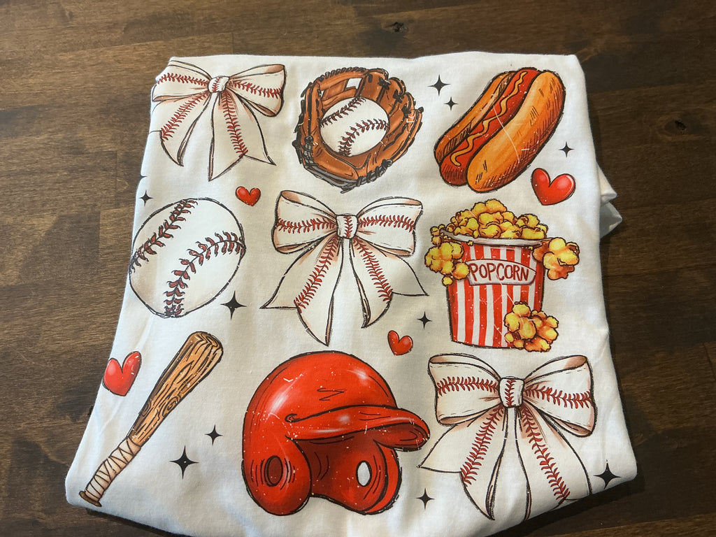 Baseball Bows Popcorn Tee