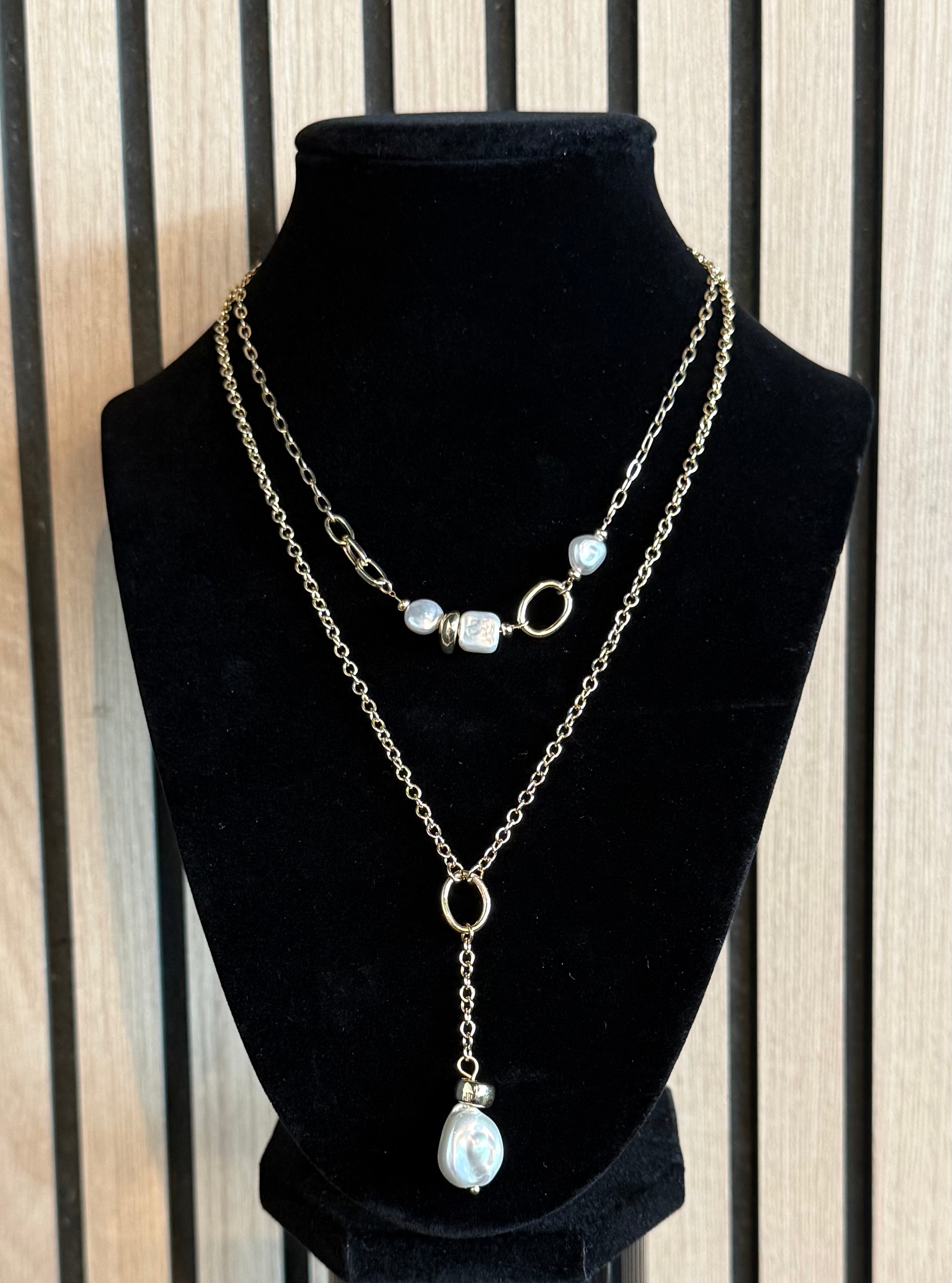 Gold Layered Freshwater Pearl Drop Necklace