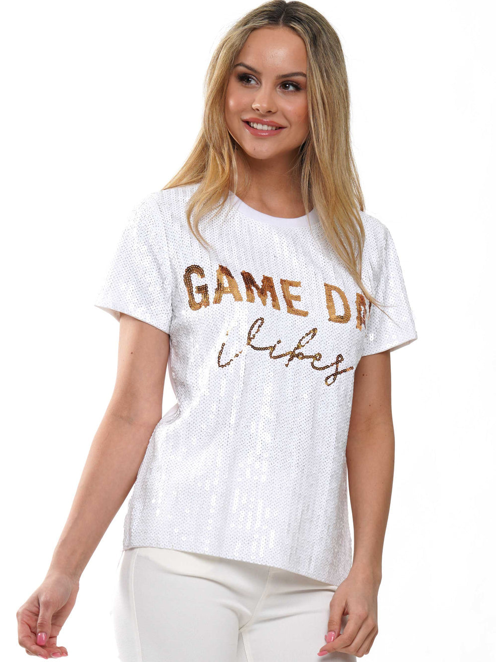 Game Day Short Sleeve Sequin Top Asst. Colors