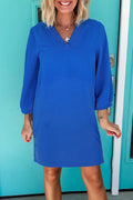 Blue V Neck Short Dress