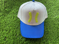 Blue softball stitch hat