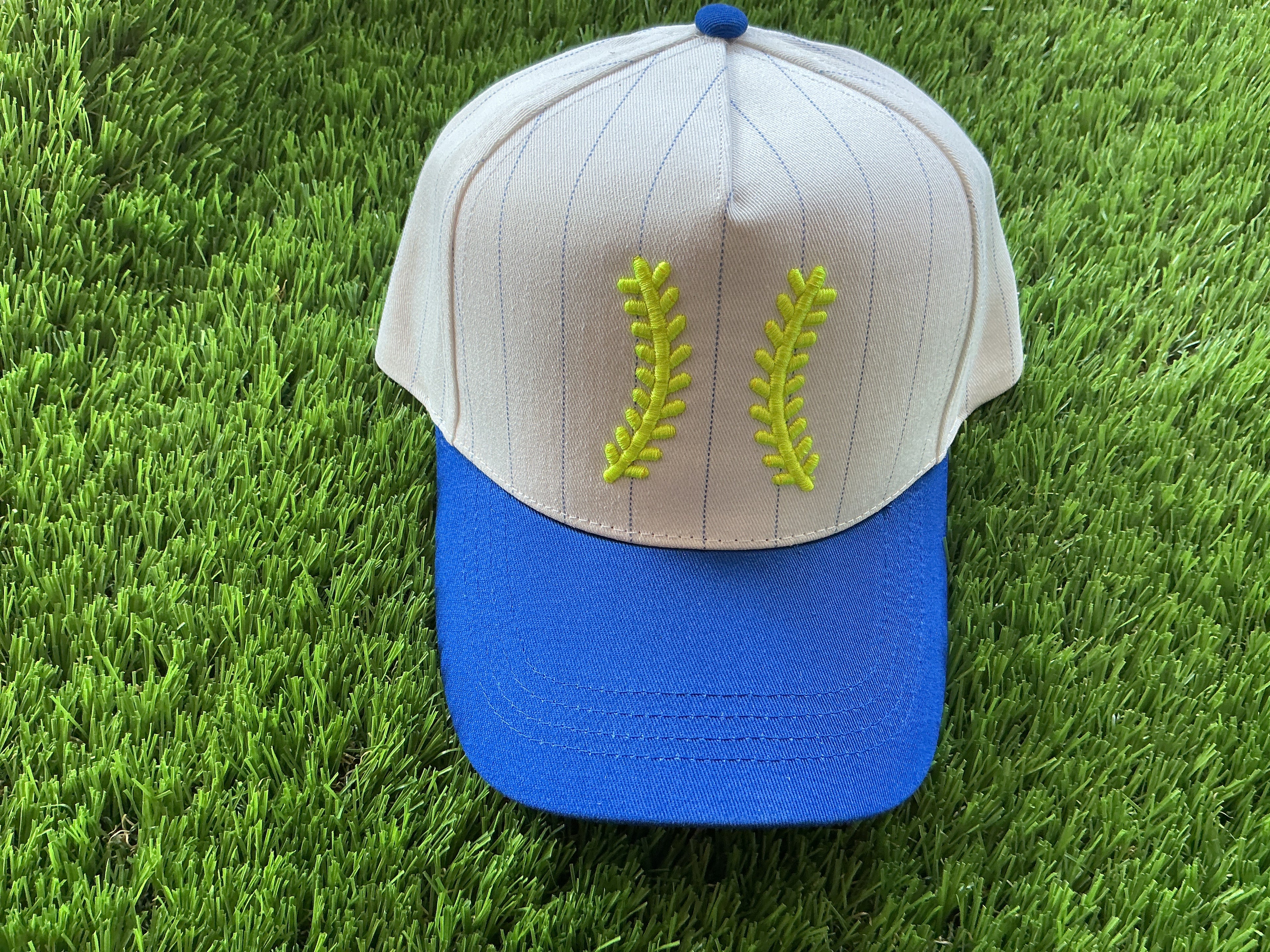 Blue softball stitch hat