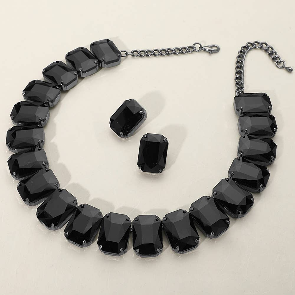 Large Gem Stone Necklace and Earring Set
