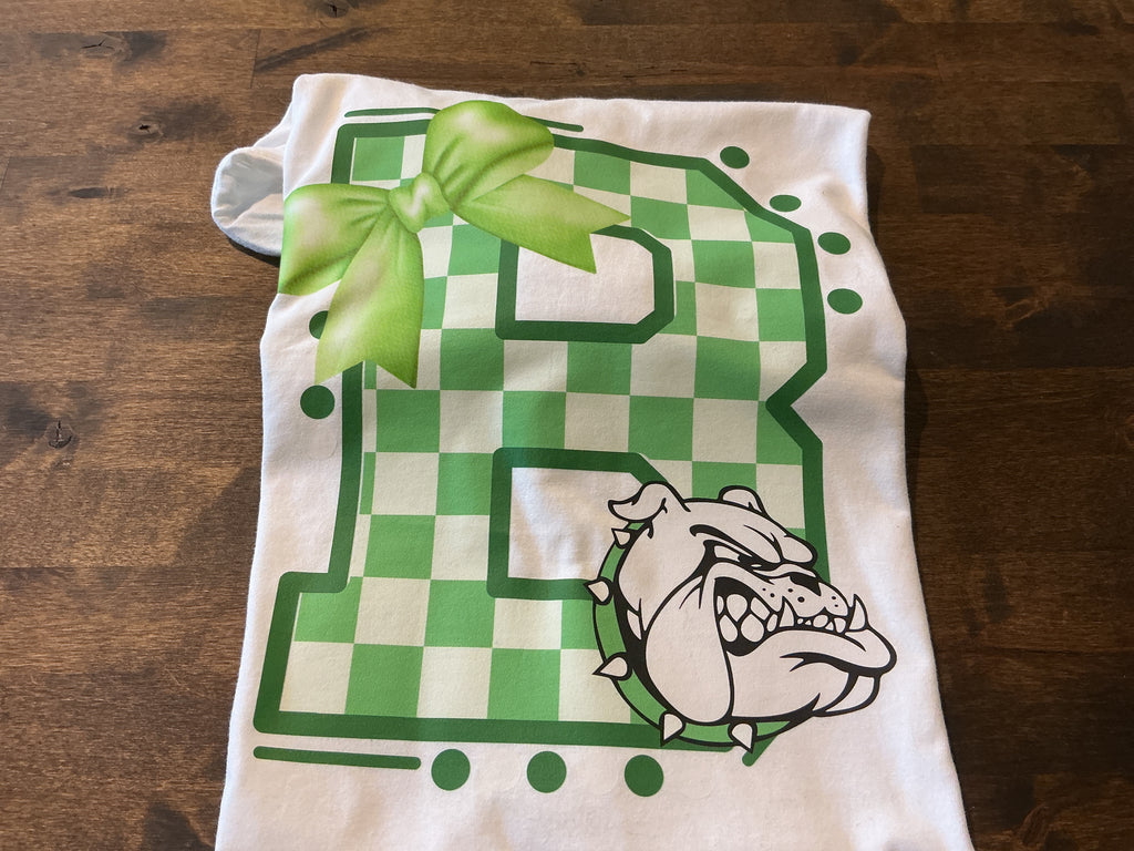 Bulldog checkered bow tee