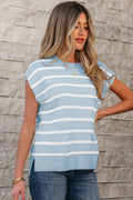 Light Blue and White Stripe Short Sleeve Sweater Tee