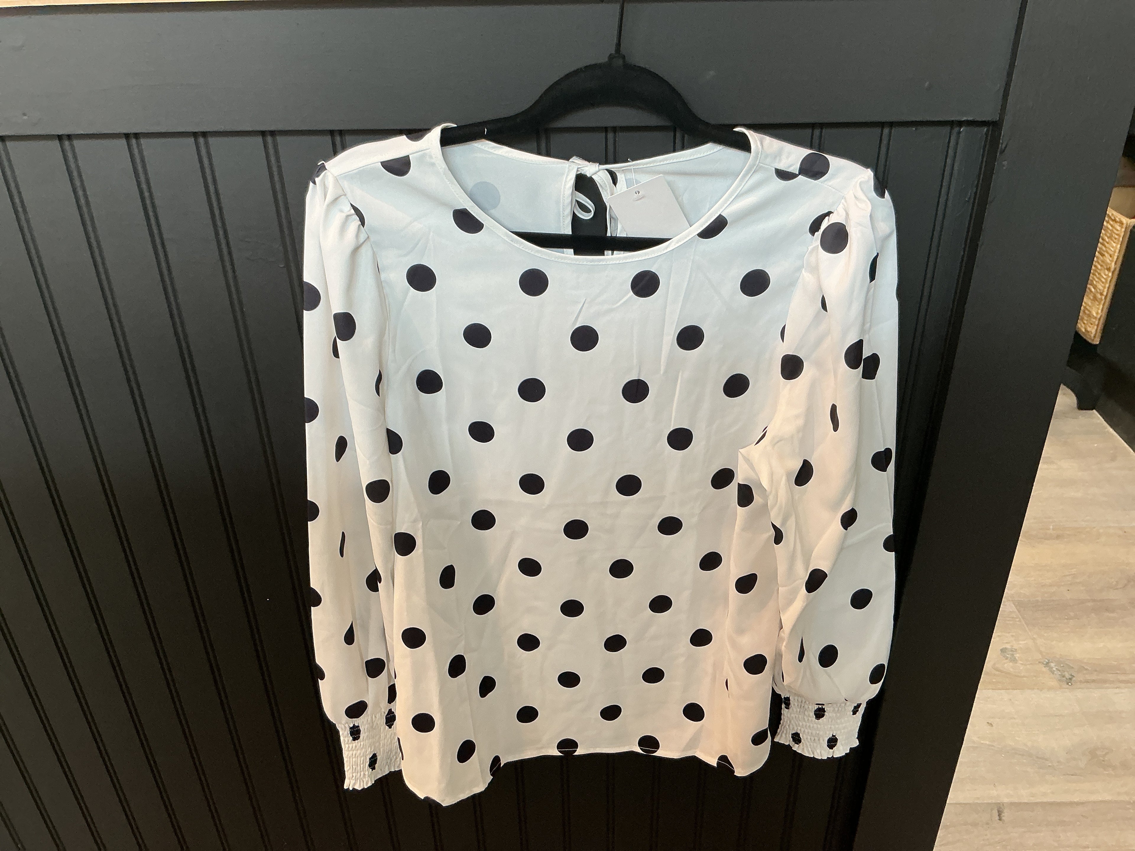 White Long Sleeve with Black Polka Dot