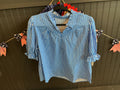 Blue and white stripe puff sleeve
