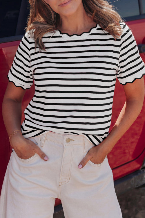 Black and White Swirl Neck Top