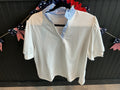 Solid White Shirt with Blue Stripe Trim