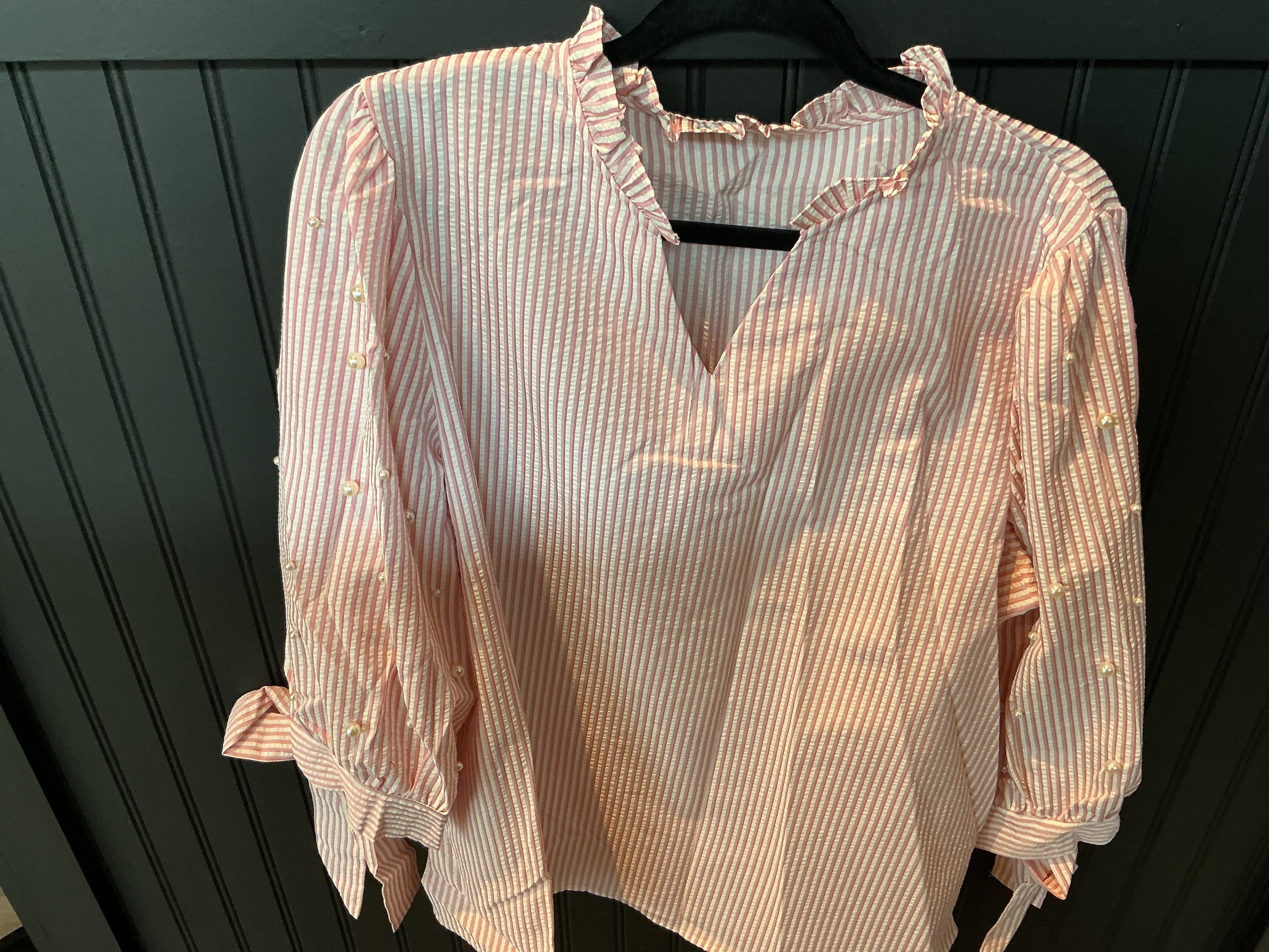 pink and white stripes with pearls