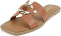 Soda “FENG” ~ Women Square Toe H-Band Slip-On Fashion Slide Sandal with Gold Buckle Detail