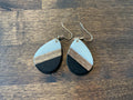 Wood Black and Ivory Teardrop Earrings