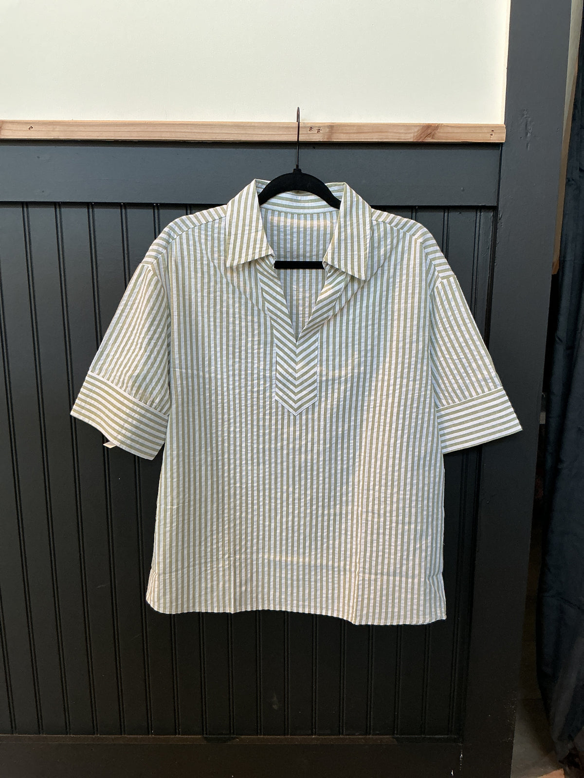 Green Stripe Blouse with Collar
