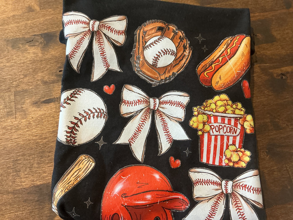 Baseball Bows Popcorn Tee