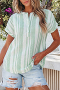 Button up Green Stripe Top
