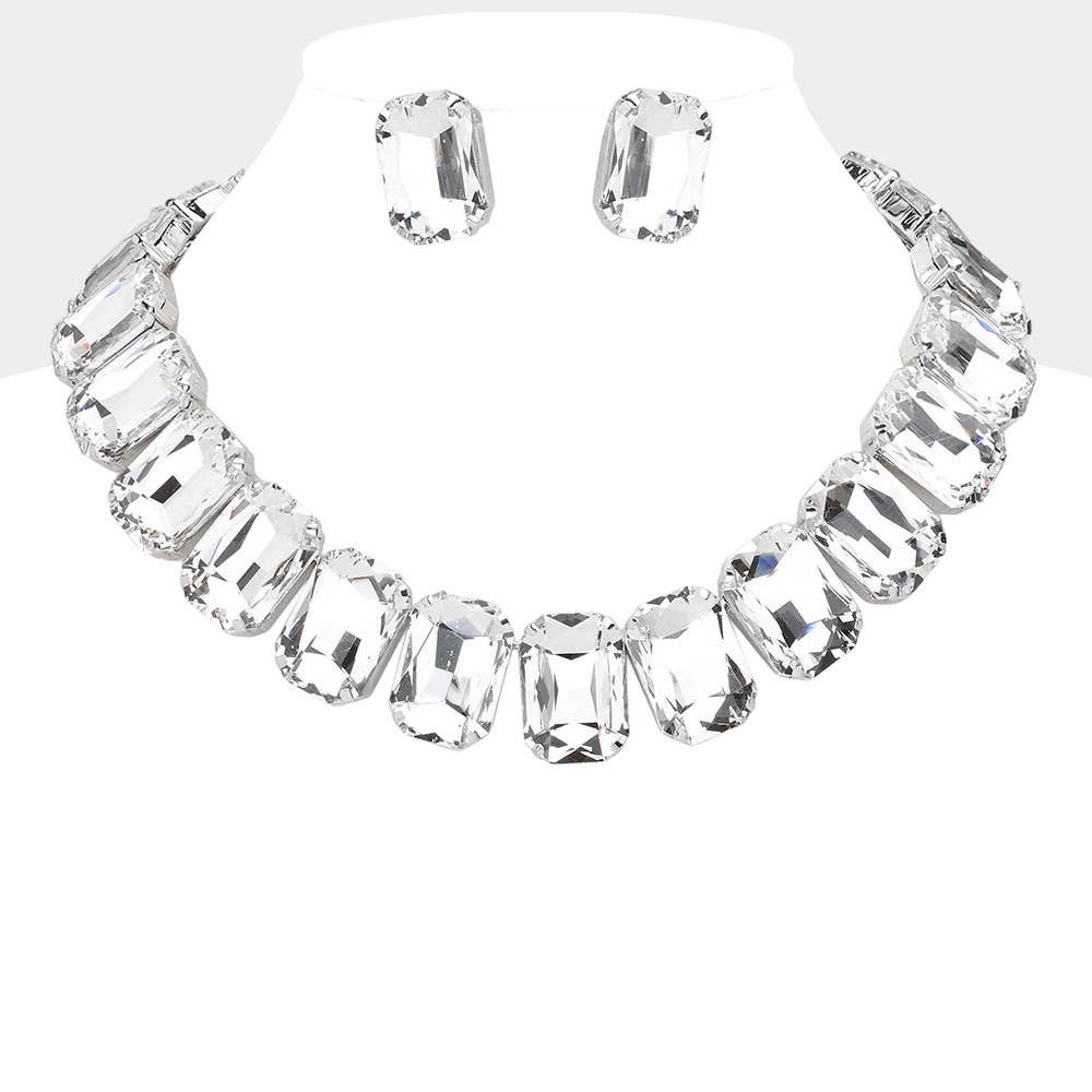 Large Gem Stone Necklace and Earring Set