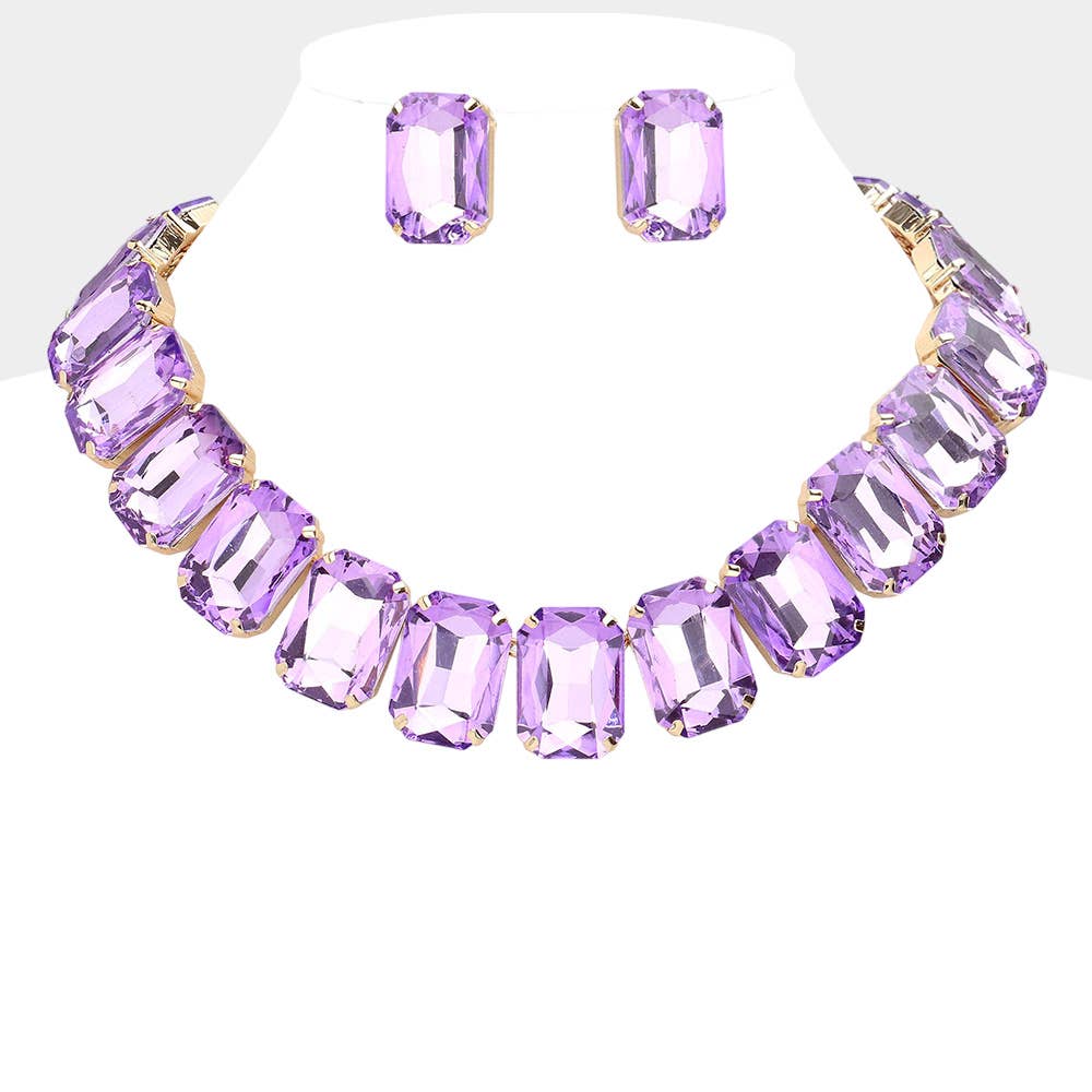 Large Gem Stone Necklace and Earring Set