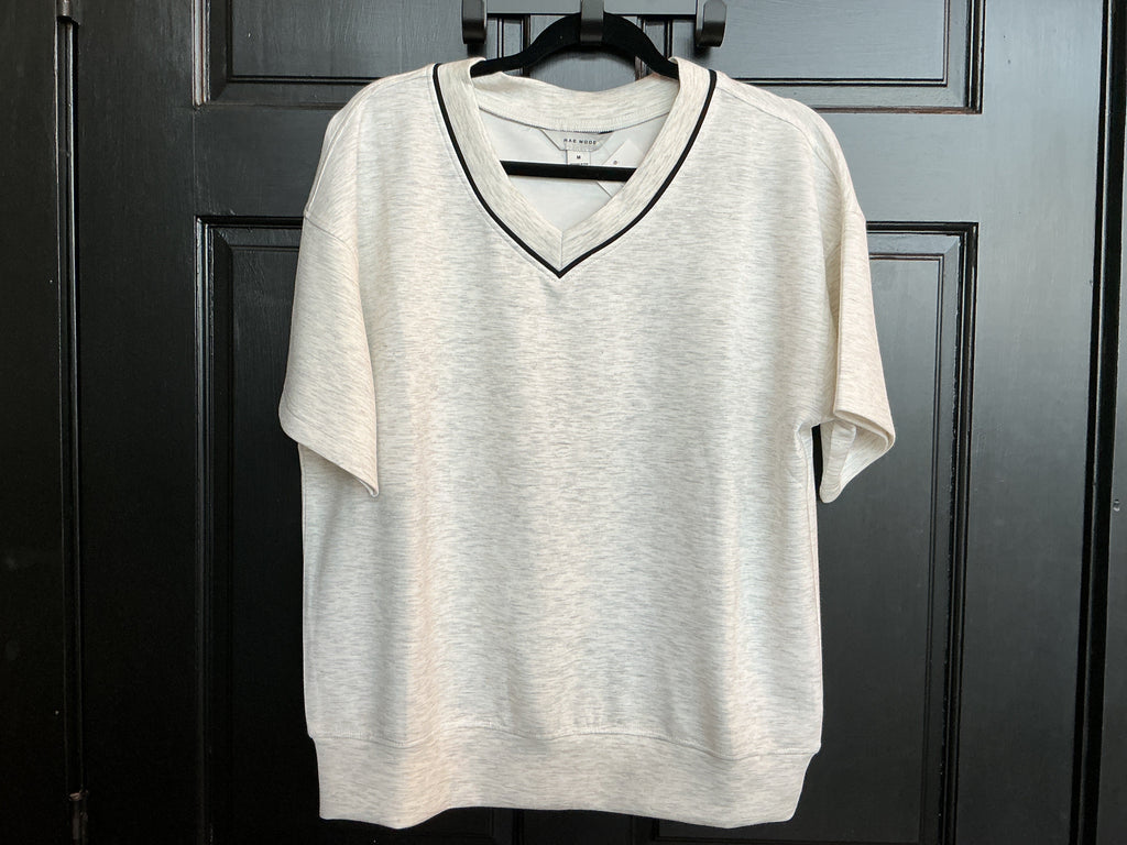 Modal Poly Span Scuba Stripe Basic Short Sleeve Top