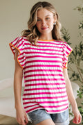 Bright Pink Stripes/Orange Trim Top