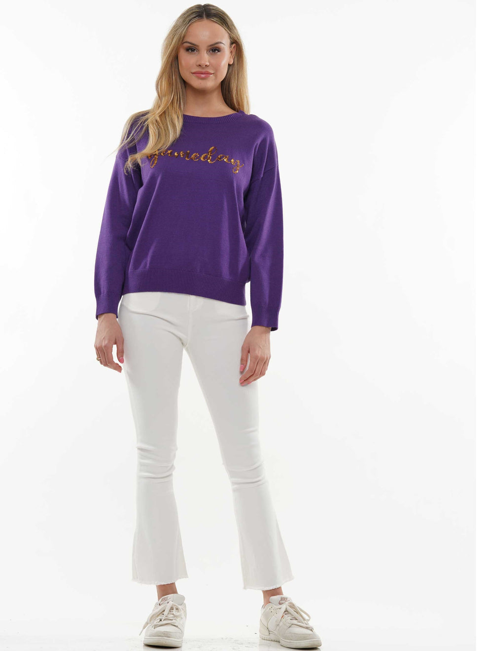 Game Day Script Sequin Long Sleeve Sweater