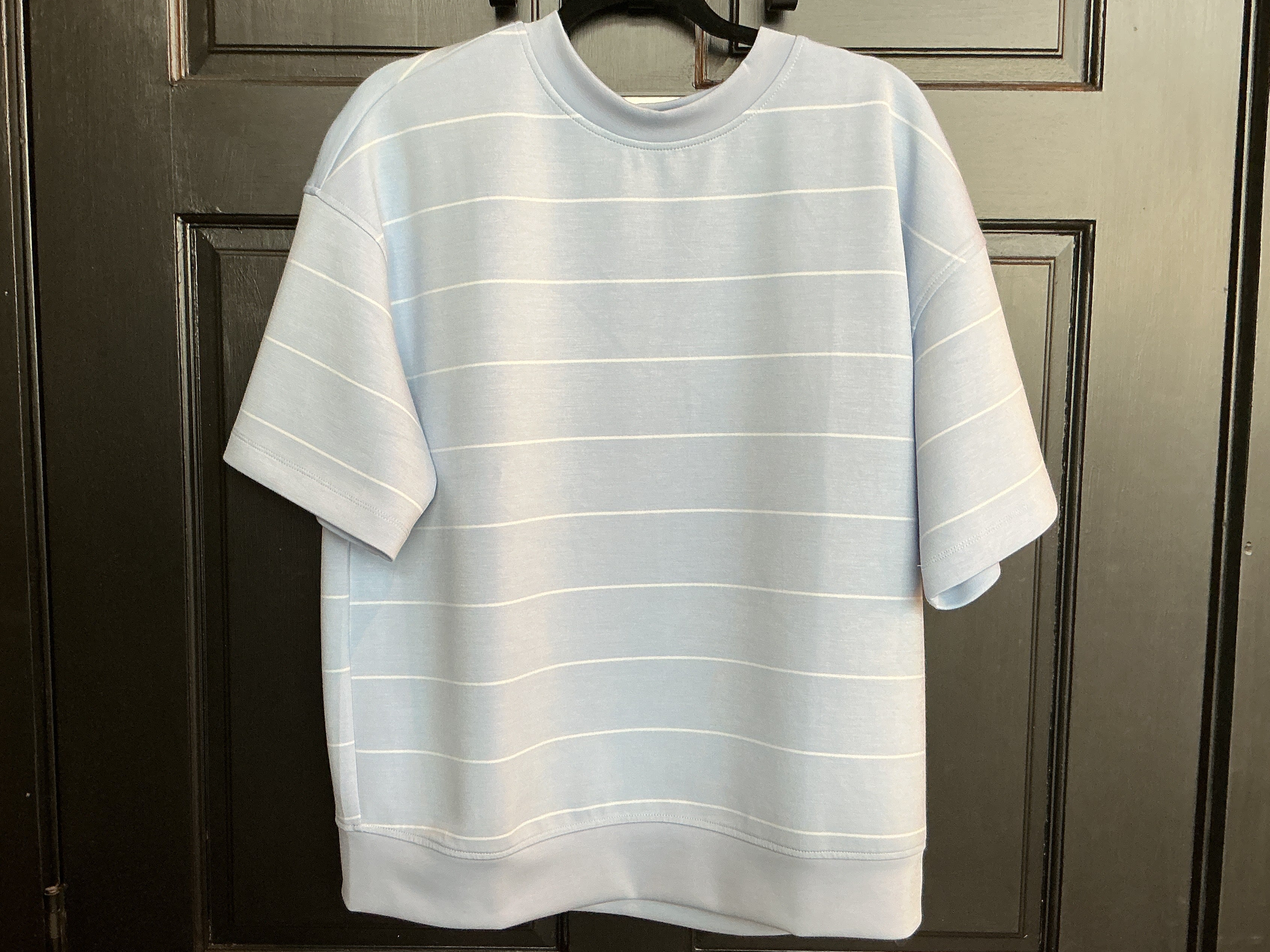 Modal Poly Span Scuba Stripe Basic Short Sleeve Top