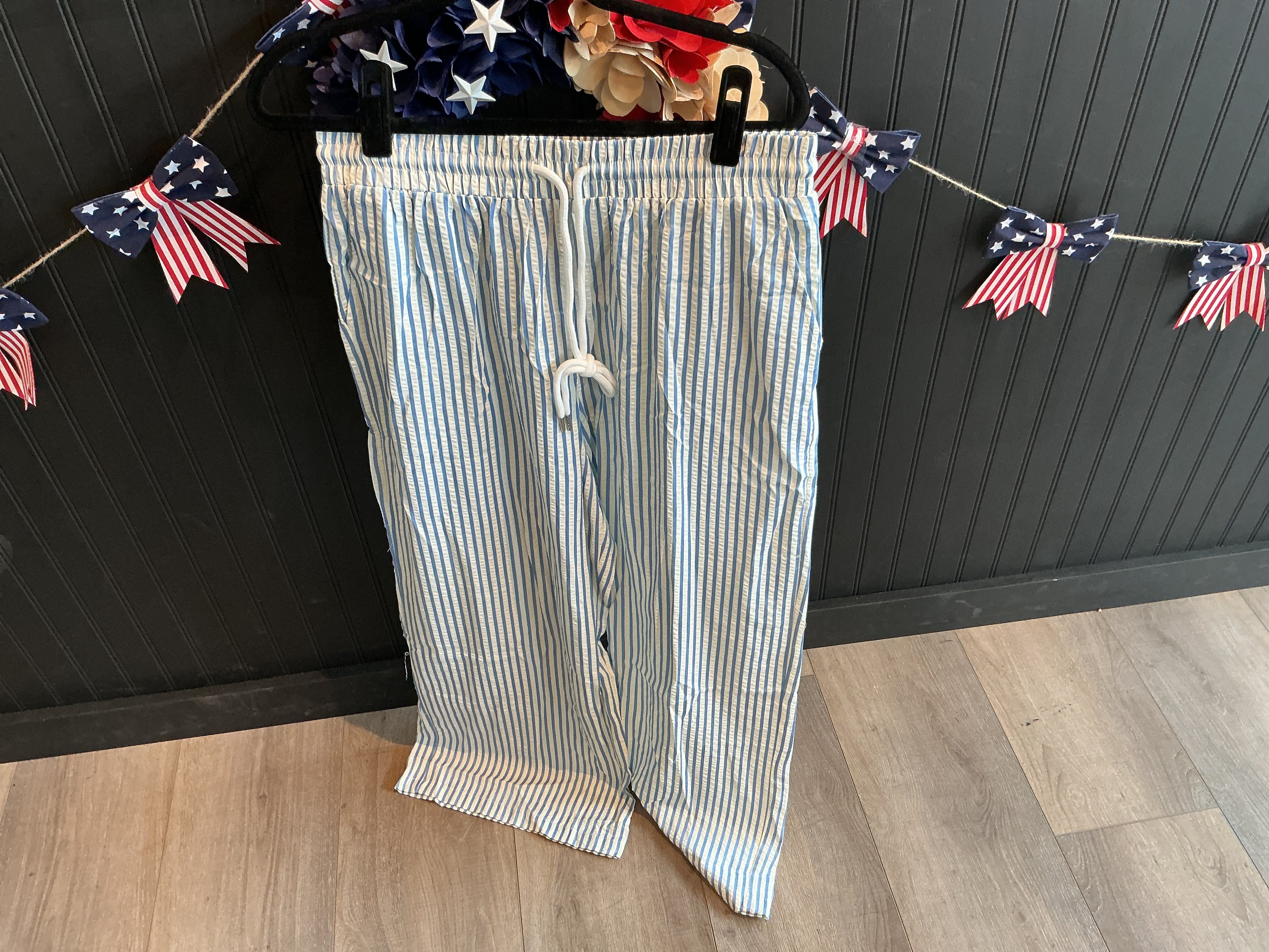 Drawstring Pants Blue and White