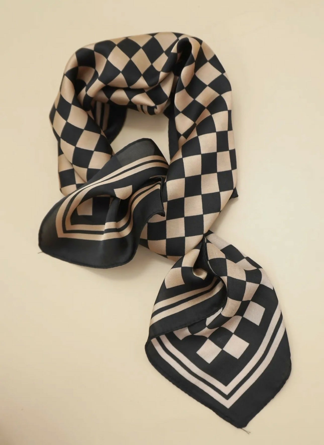 Checkered silk scarf- Tan
