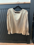Gold Metallic Round Neck Long Sleeve Blouse