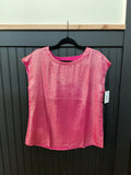 Hot Pink Metallic Round Neck  Blouse