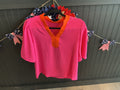 bright pink with orange trim