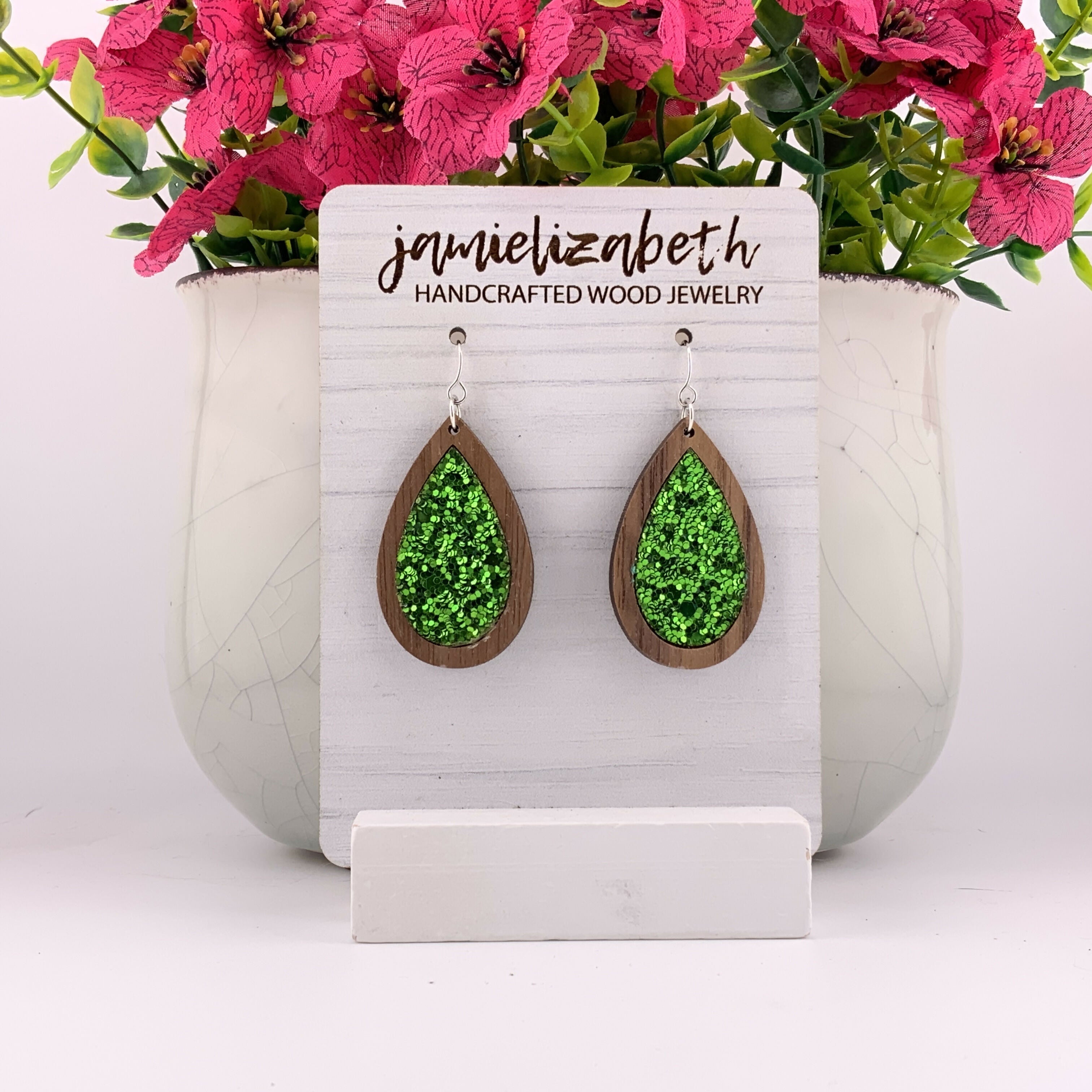 Green Glitter Earrings