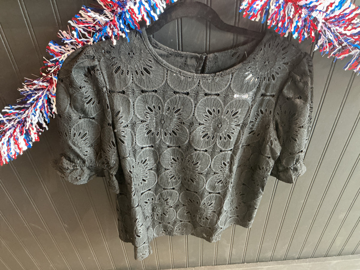 Black Flower Eyelet Shirt
