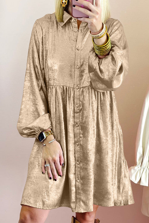 Gold Metallic Button Down Short Dress