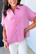 Light Pink Button Down Ruffled Sleeve Blouse