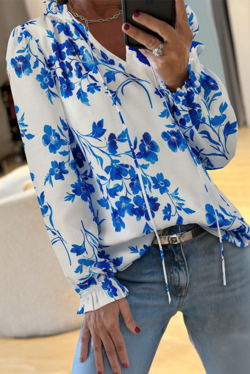 Blue Florals Front Tie Top