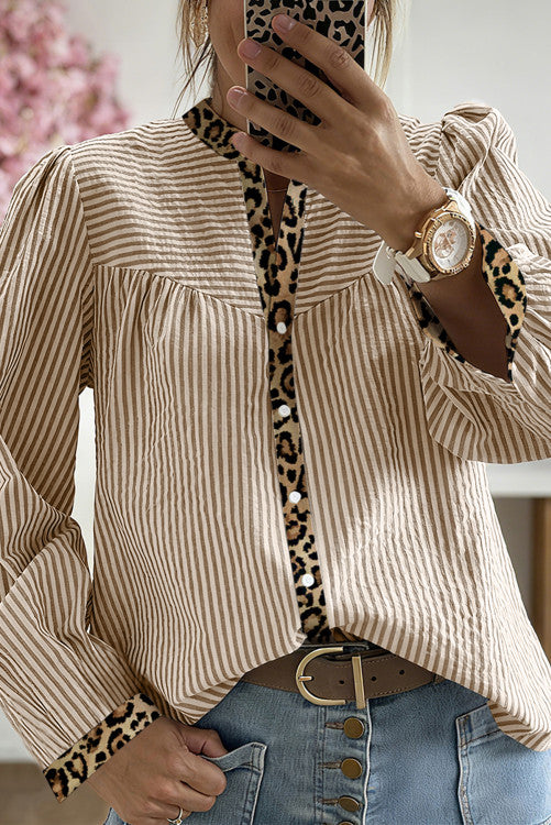 Cream Stripe with Leopard Details