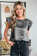 Black Metallic ruffle Blouse ss