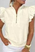 Cream Zippered Scalloped Sleeve