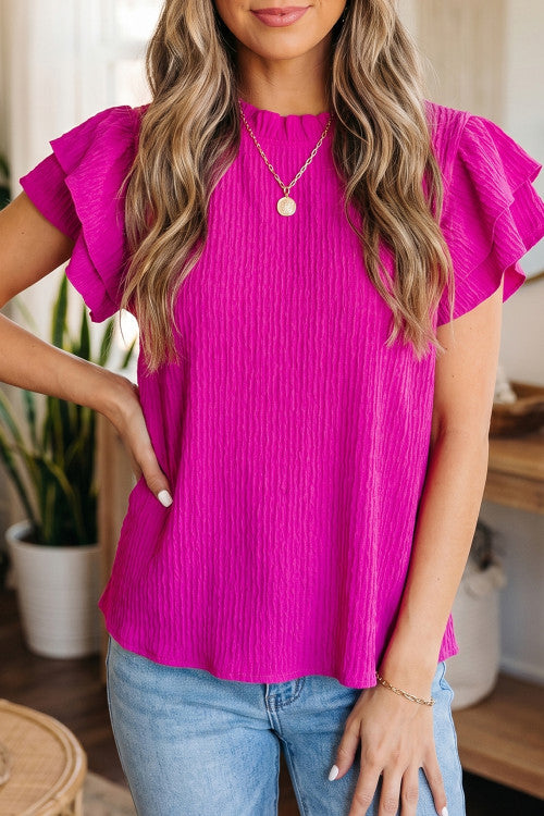 Hot Pink Textured Ruffle Shirt