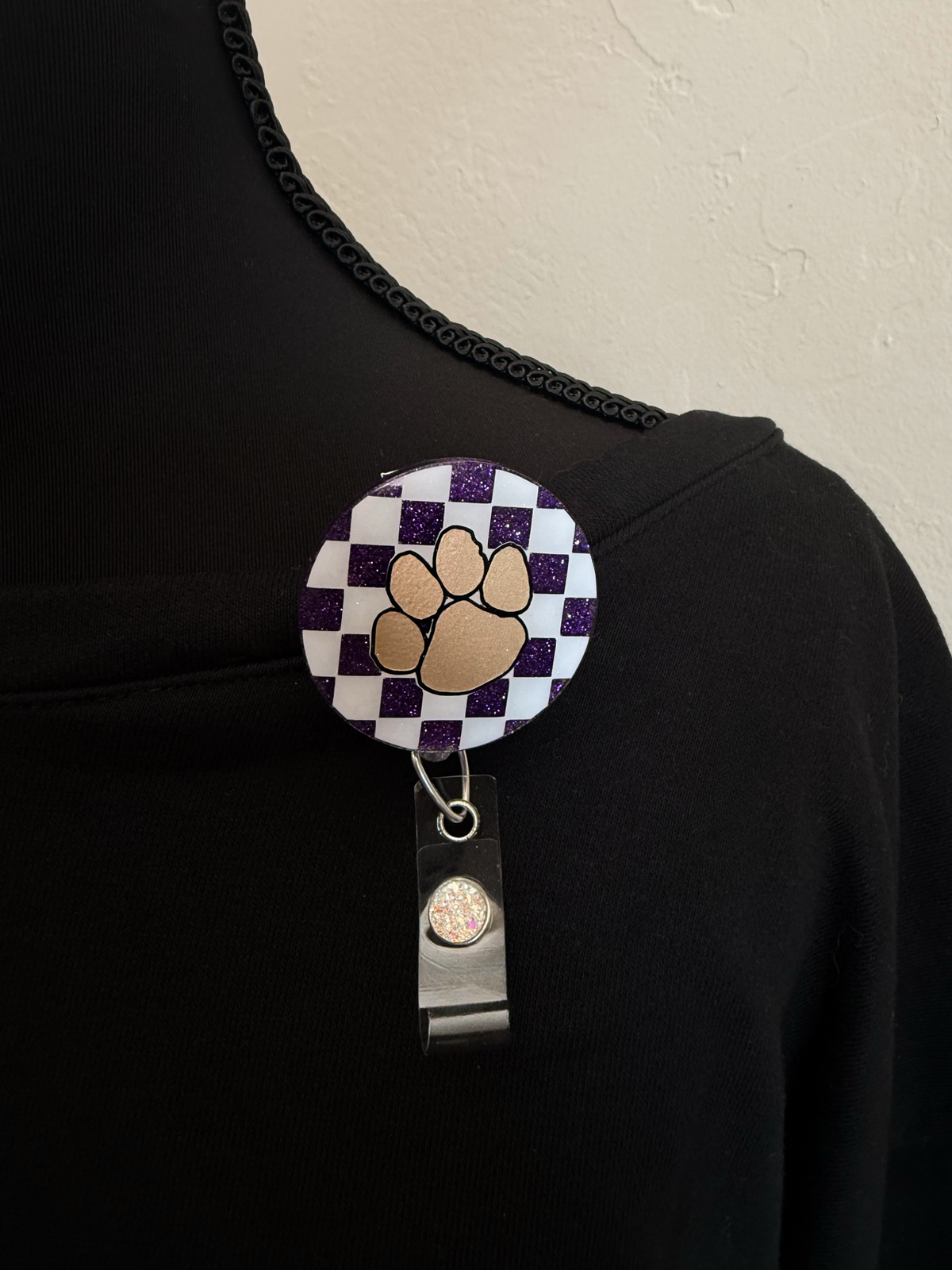 Checkered Paw Badge Reel