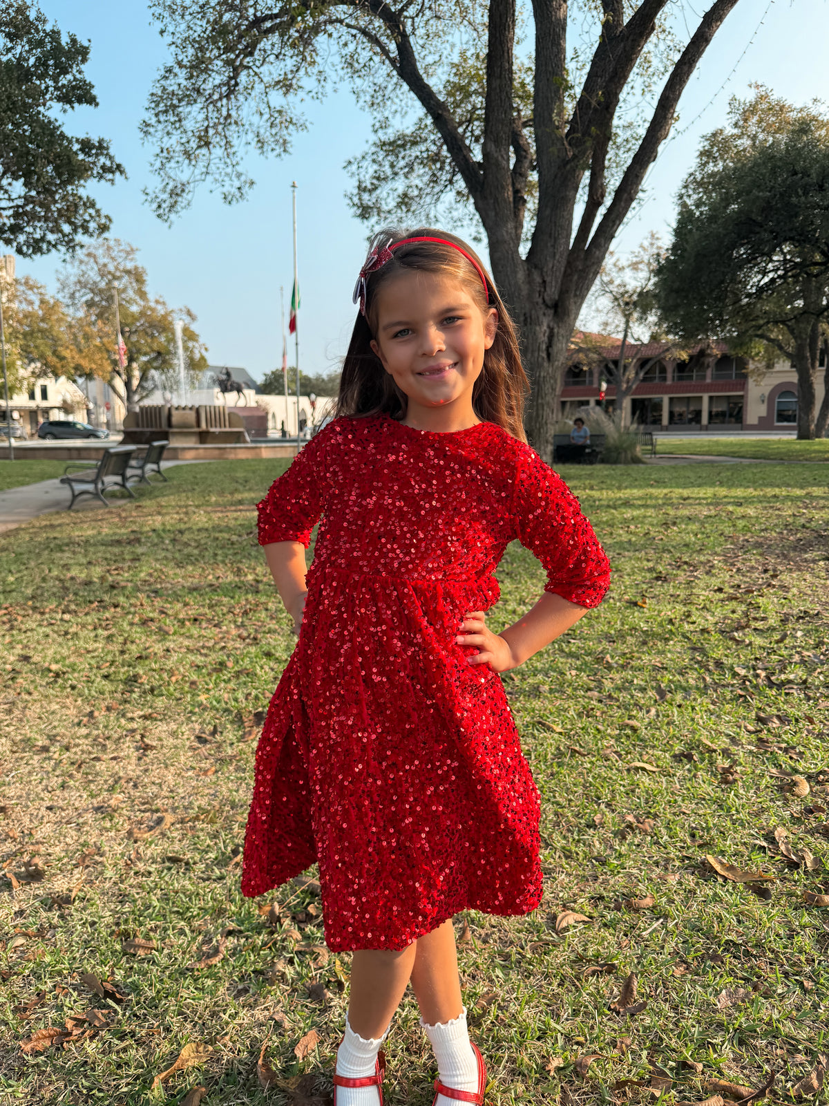 Christmas Red Velvet Sequin Dress