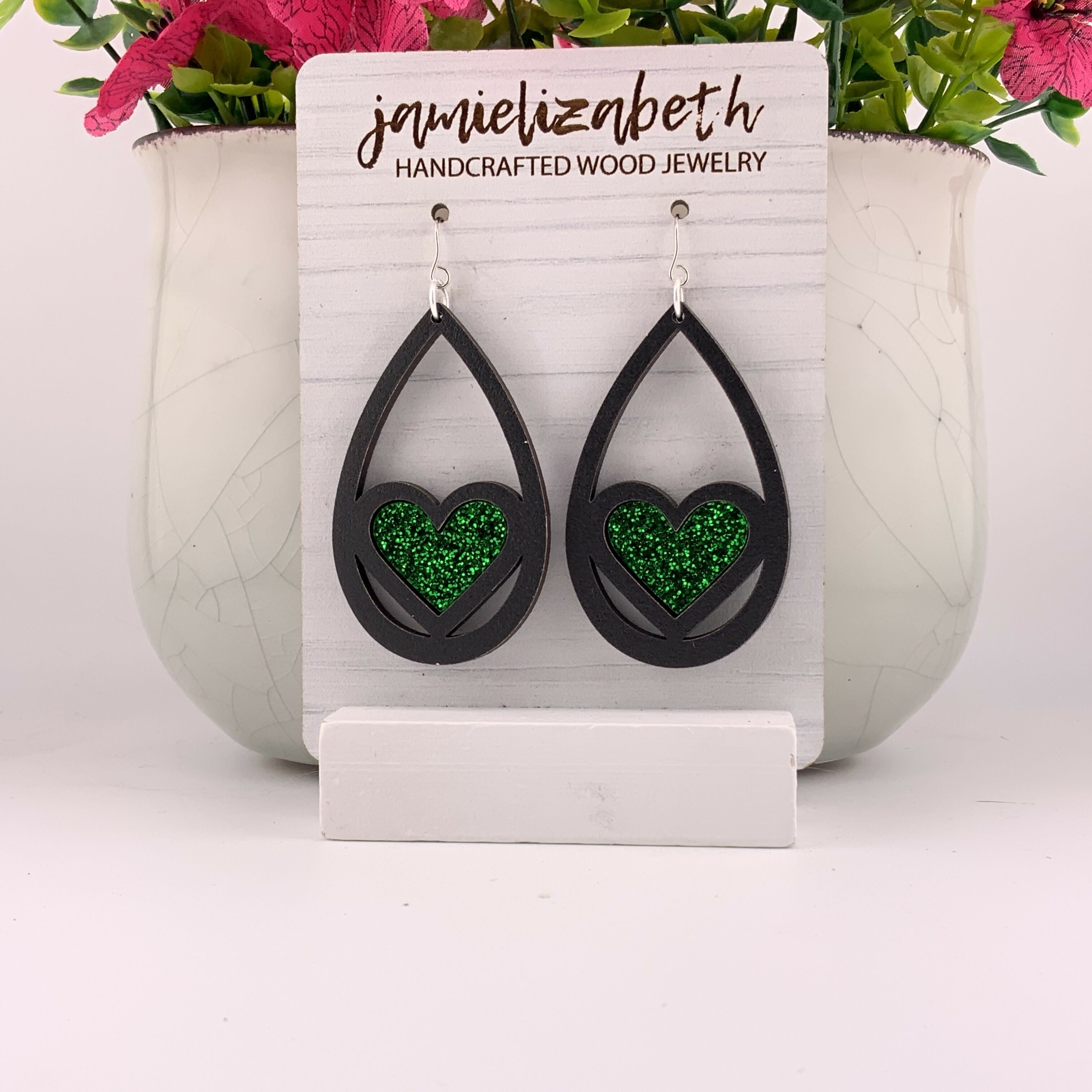 Green Heart Earrings