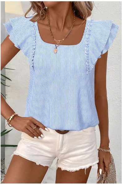 Light and White Stripe Blue Bow Top