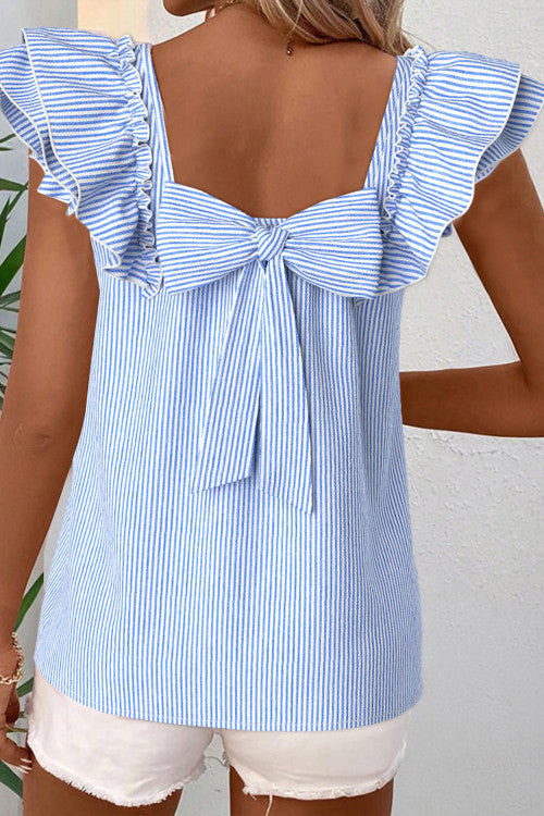 Light and White Stripe Blue Bow Top