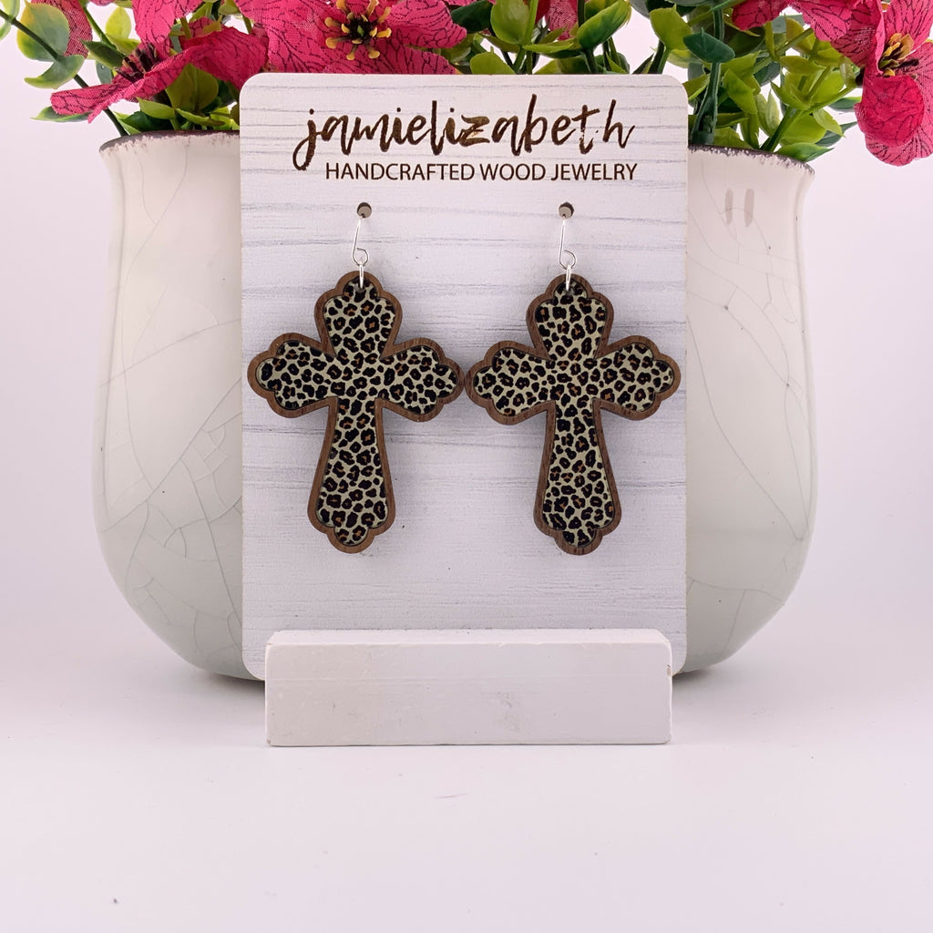 Leopard Cross Earrings
