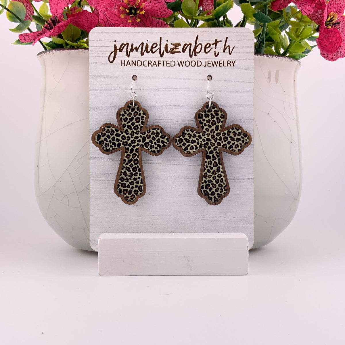 Leopard Cross Earrings