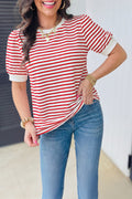 Red and White Puff Sleeve Top