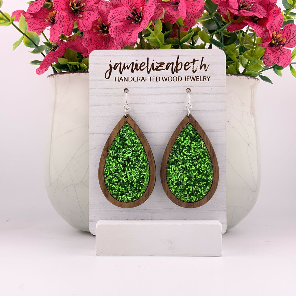 Green Glitter Earrings